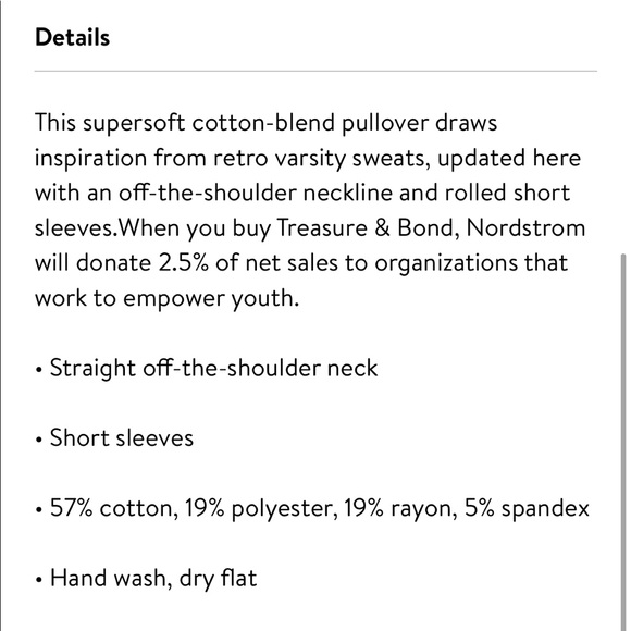 ❤️NWT Treasure & Bond Off the Shoulder Sweatshirt - Picture 4 of 7